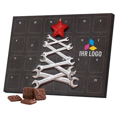 Classic Tisch Adventskalender, Blister gefüllt, Alpenmilch Schokotäfelchen, Schraubenschlüssel-Tanne