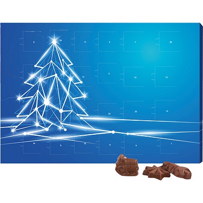 Classic Wand Adventskalender, Querformat, gefüllt mit Friedel Schokolade, LED Tanne