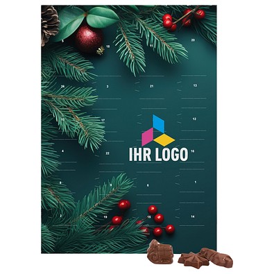Classic Wand Adventskalender, Hochformat, gefüllt mit Friedel Schokolade, Edle Tannenzweige