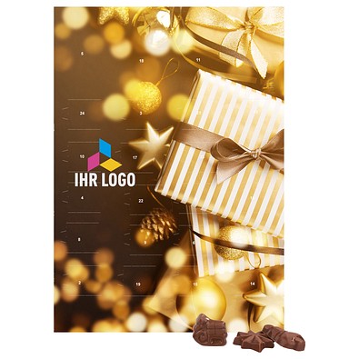 Classic Wand Adventskalender, Hochformat, gefüllt mit Friedel Schokolade, Gold-Paket