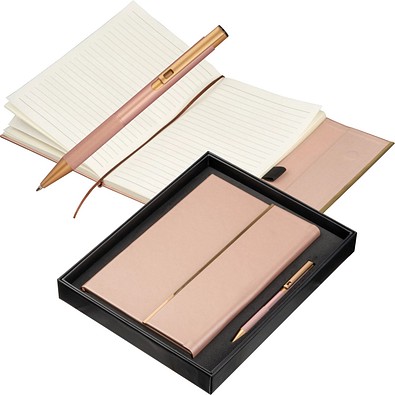 Recycled Leder Geschenkset  Notizbuch mit Metall-Kugelschreiber, kupfer