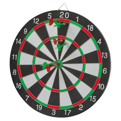 Dartscheibe mit Pfeilen , mehrfarbig