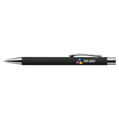 LANCE® Softtouch Metallkugelschreiber Abu-Dhabi Shiny, Beschläge silber glänzend, blaue Mine, schwarz
