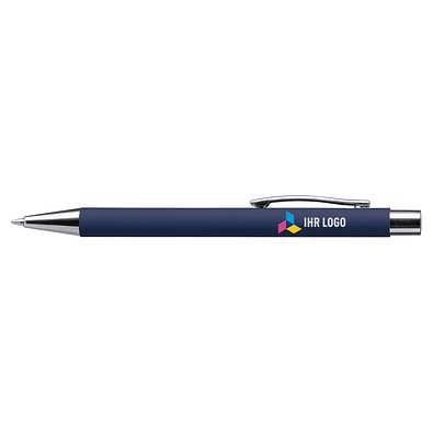 LANCE® Softtouch Metallkugelschreiber Abu-Dhabi Shiny, Beschläge silber glänzend, blaue Mine, dunkelblau
