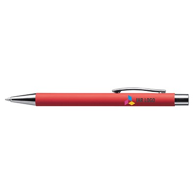 LANCE® Softtouch Metallkugelschreiber Abu-Dhabi Shiny, Beschläge silber glänzend, blaue Mine, rot
