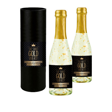 Piccolo Secco Flasche Du bist Gold-Wert, 200 ml, Weihnachtsvariante