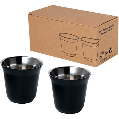 Duo 80 ml RCS-zertifiziertes Espressotassen Set aus Edelstahl, schwarz