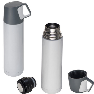 Edelstahl-Vakuum-Isolierkanne mit Trinkbecher, 500 ml, weiss