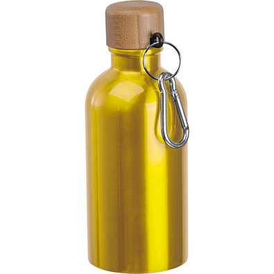 Edelstahltrinkflasche mit Karabiner, 400ml, gelb