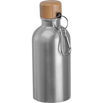 Edelstahltrinkflasche mit Karabiner, 400ml, silbergrau