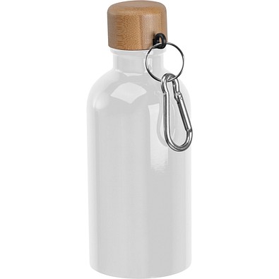 Edelstahltrinkflasche mit Karabiner, 400ml, weiß