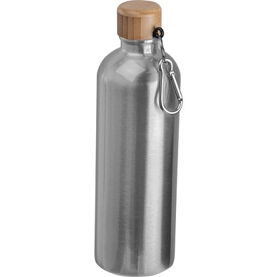 Edelstahltrinkflasche mit Karabiner, 750ml, silbergrau
