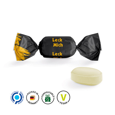 Eiskristall Bonbon, inkl. Druck, weißer kompostierbarer Wickler