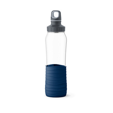 EMSA Glas Trinkflasche Drink2Go, 700 ml, dunkelblau