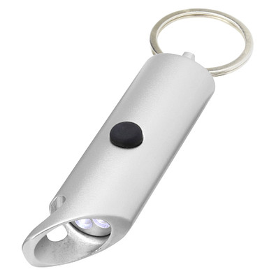 Flare IPX-LED-Lampe und Flaschenöffner aus recyceltem Aluminium mit Schlüsselanhänger, silber