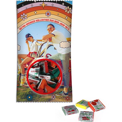 Fruchtkaramellen im Werbetütchen, 100 g, weiße kompostierbare Folie, inkl. Druck