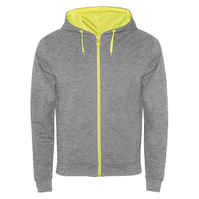 Fuji Kaputzensweatjacke Unisex, heather grau / Fluor Yellow, L