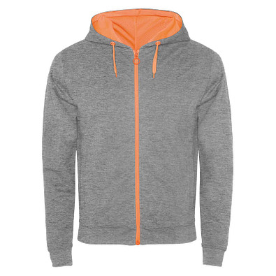 Fuji Kaputzensweatjacke Unisex, heather grau / Fluor Orange, M