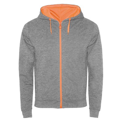 Fuji Kaputzensweatjacke Unisex, heather grau / Fluor Orange, XL
