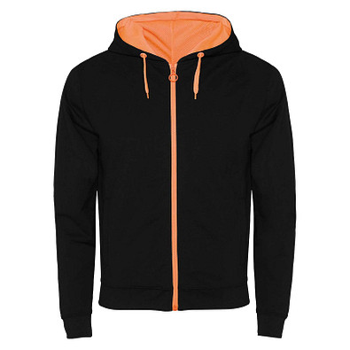 Fuji Kaputzensweatjacke Unisex, schwarz / Fluor Orange, 2XL