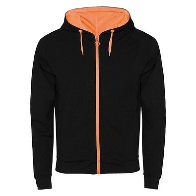 Fuji Kaputzensweatjacke Unisex, schwarz / Fluor Orange, L
