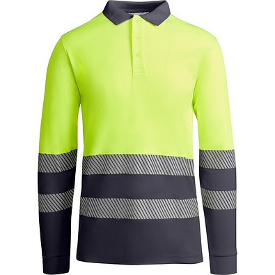 Sicherheits-Langarm-Poloshirt, L, Grau/Neon-Gelb