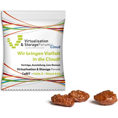 Gebrannte Mandeln im Werbetütchen, 10 g, Folie weiß, inkl. Druck