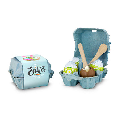 Gefüllte Schokoladen-Ostereier im Karton, auch mit individueller Banderole