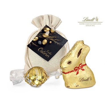 Goldenes Ostersäckchen mit Lindt Goldhase und Lindorkugel