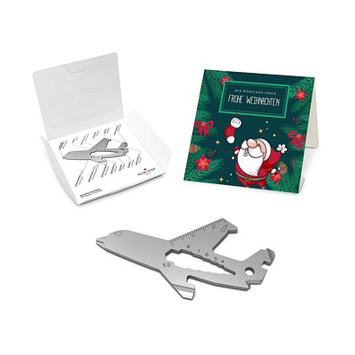 ROMINOX® Key Tool Airplane / Flugzeug (18 Funktionen) im Motiv-Mäppchen Frohe Weihnachten