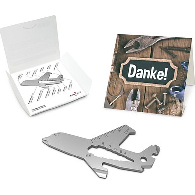 Geschenkartikel: ROMINOX® Key Tool Airplane / Flugzeug (19 Funktionen) im Motiv-Mäppchen Danke, silber