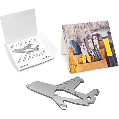 Geschenkartikel: ROMINOX® Key Tool Airplane / Flugzeug (19 Funktionen) im Motiv-Mäppchen Werkzeug, silber