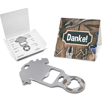 Geschenkartikel: ROMINOX® Key Tool Football / Fußball (18 Funktionen) im Motiv-Mäppchen Danke, silber