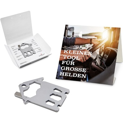 Geschenkartikel: ROMINOX® Key Tool House / Haus (21 Funktionen) im Motiv-Mäppchen Große Helden, silber