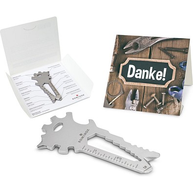 Geschenkartikel: ROMINOX® Key Tool Lion (22 Funktionen) im Motiv-Mäppchen Danke, silber
