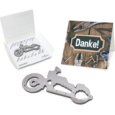 Geschenkartikel: ROMINOX® Key Tool Motorbike / Motorrad (21 Funktionen) im Motiv-Mäppchen Danke, silber