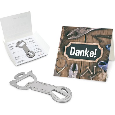 Geschenkartikel: ROMINOX® Key Tool Snake (19 Funktionen) im Motiv-Mäppchen Danke, silber