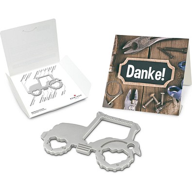 Geschenkartikel: ROMINOX® Key Tool Tractor/Traktor (18 Funktionen) im Motiv-Mäppchen Danke, silber