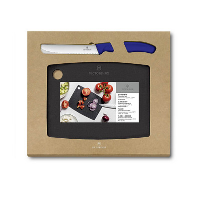 VICTORINOX Geschenkset Schneidbrett und Messer, 2-teilig, blau