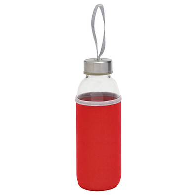 Glasflasche mit Hülle, 450 ml, rot
