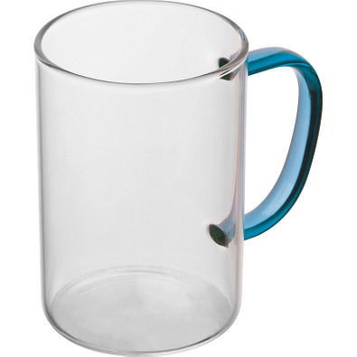 Glastasse mit farbigem Henkel, blau