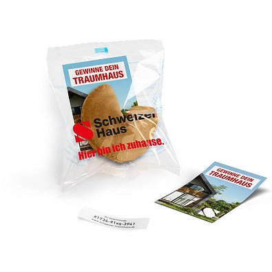 Glückskekse mit Werbekärtchen, 7 g, Natur, Folie weiß, inkl. Druck