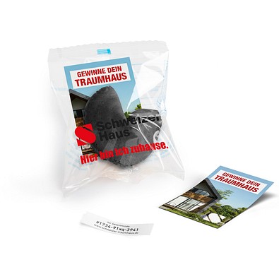 Glückskekse mit Werbekärtchen, 7 g, Schwarz, Folie transparent, inkl. Druck