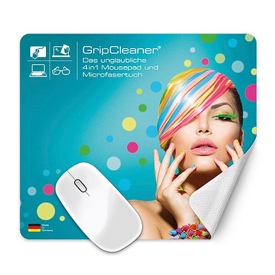 Polyclean Microfaser-Mousepad GripCleaner aus rPET, inkl. Druck, weiß Polyclean Microfaser-Mousepad GripCleaner aus rPET, inkl. Druck, weiß