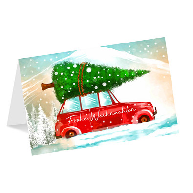 Grußkarte Weihnachten, Motiv Auto, Danke an Partner