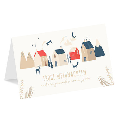 Grußkarte Weihnachten, Motiv Weihnachtsdorf, Danke an Partner