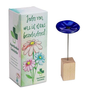 Handgefertigte Glasblume, Ostern, blau, 1-seit. Druck