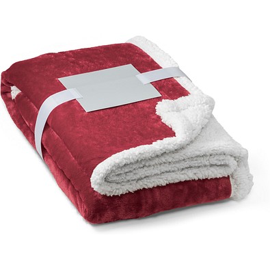HEIDEN. Wendbare Fleecedecke (190 g/m²) mit Satinband und personalisierter Karte, Burgunder
