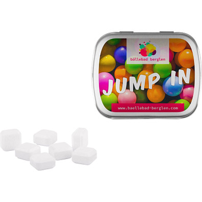 Klapp Dose, Traubenzuckerquadrate, inkl. Druck, silberne Dose