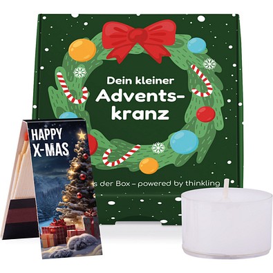Klappbox S, Teelicht-Adventskranz & Streichhölzer, inkl. Druck